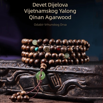 Narukvica od agarwooda, 108 perli, višestruki navoji, ručna izrada, prirodno, kineski stil.