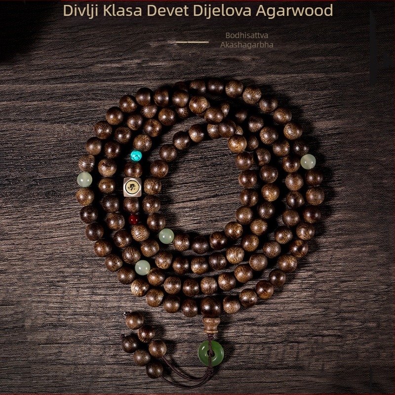 Narukvica od agarwooda, 108 perli, višestruki navoji, ručna izrada, prirodno, kineski stil.