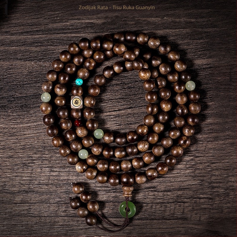 Narukvica od agarwooda, 108 perli, višestruki navoji, ručna izrada, prirodno, kineski stil.