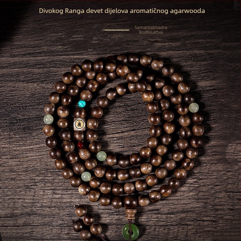 Narukvica od agarwooda, 108 perli, višestruki navoji, ručna izrada, prirodno, kineski stil.