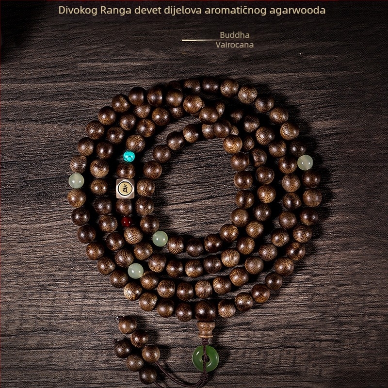 Narukvica od agarwooda, 108 perli, višestruki navoji, ručna izrada, prirodno, kineski stil.