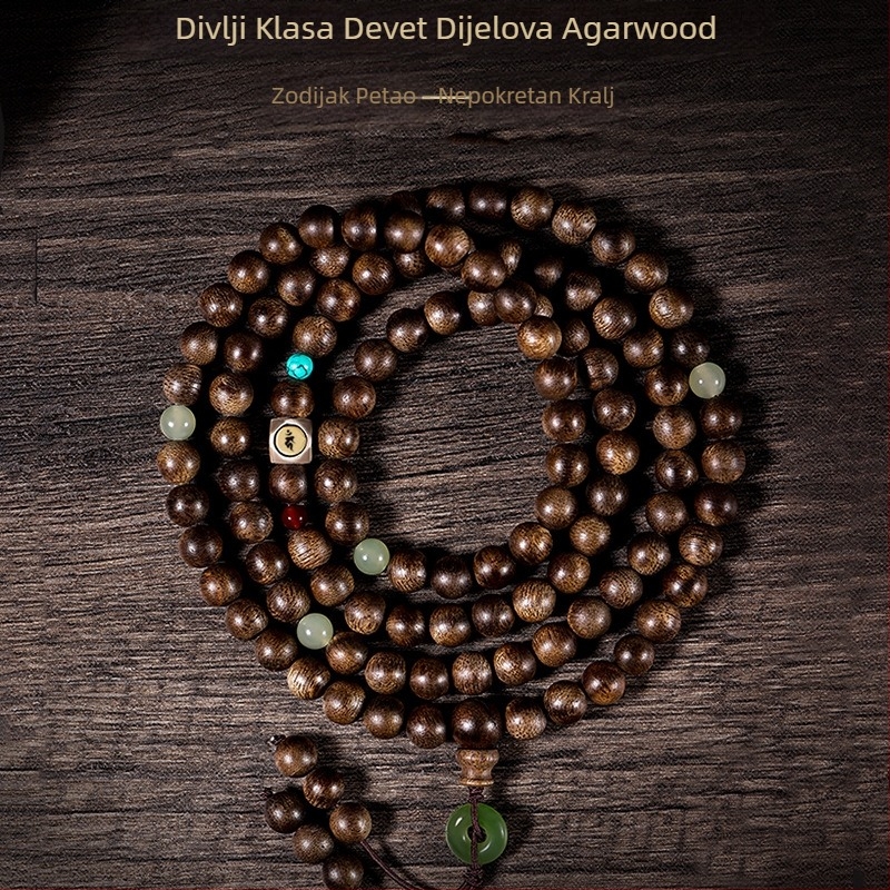 Narukvica od agarwooda, 108 perli, višestruki navoji, ručna izrada, prirodno, kineski stil.