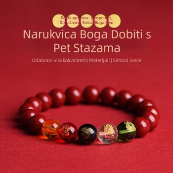 Pixiu narukvica od cinnabar-a – etnički, unisex, ručna izrada, bez umetaka