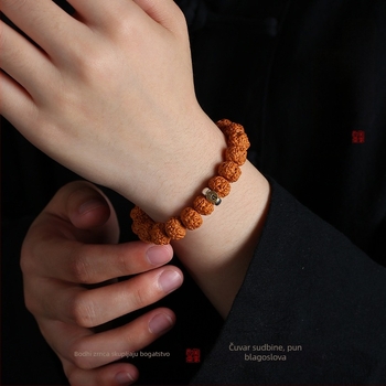 Muška narukvica Bodhi s 12 znakova zodijaka, 10 mm Bodhi perla, dvostruka petlja konca, retro stil