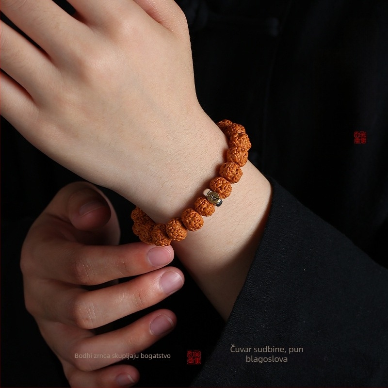 Muška narukvica Bodhi s 12 znakova zodijaka, 10 mm Bodhi perla, dvostruka petlja konca, retro stil