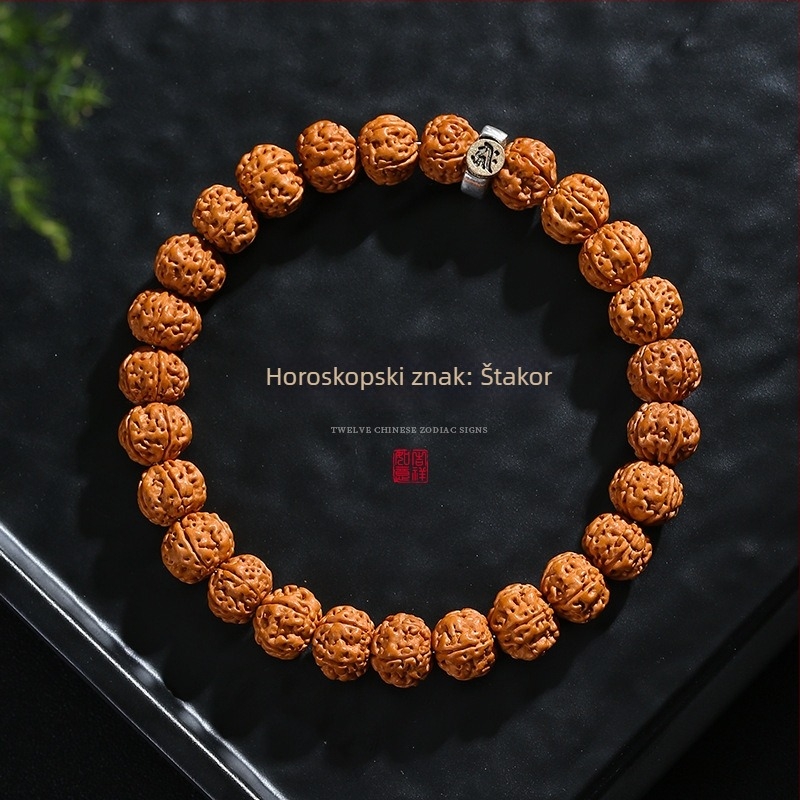 Muška narukvica Bodhi s 12 znakova zodijaka, 10 mm Bodhi perla, dvostruka petlja konca, retro stil