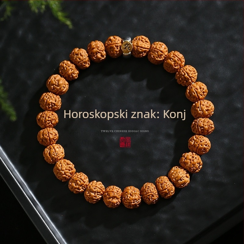 Muška narukvica Bodhi s 12 znakova zodijaka, 10 mm Bodhi perla, dvostruka petlja konca, retro stil