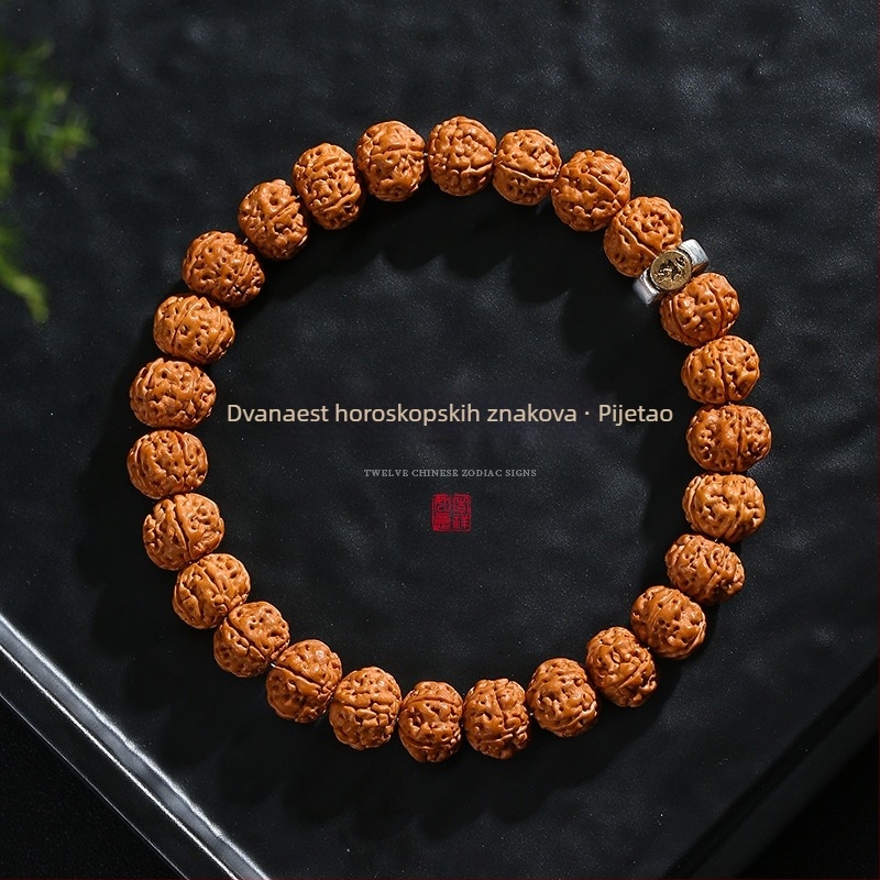 Muška narukvica Bodhi s 12 znakova zodijaka, 10 mm Bodhi perla, dvostruka petlja konca, retro stil