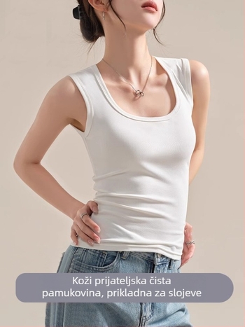 Ženski pamučni racerback top, literarno retro stil, visoka elastičnost, 90–95% pamuk, naramenice nisu uklonjive