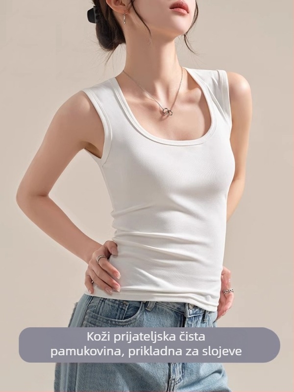 Ženski pamučni racerback top, literarno retro stil, visoka elastičnost, 90–95% pamuk, naramenice nisu uklonjive