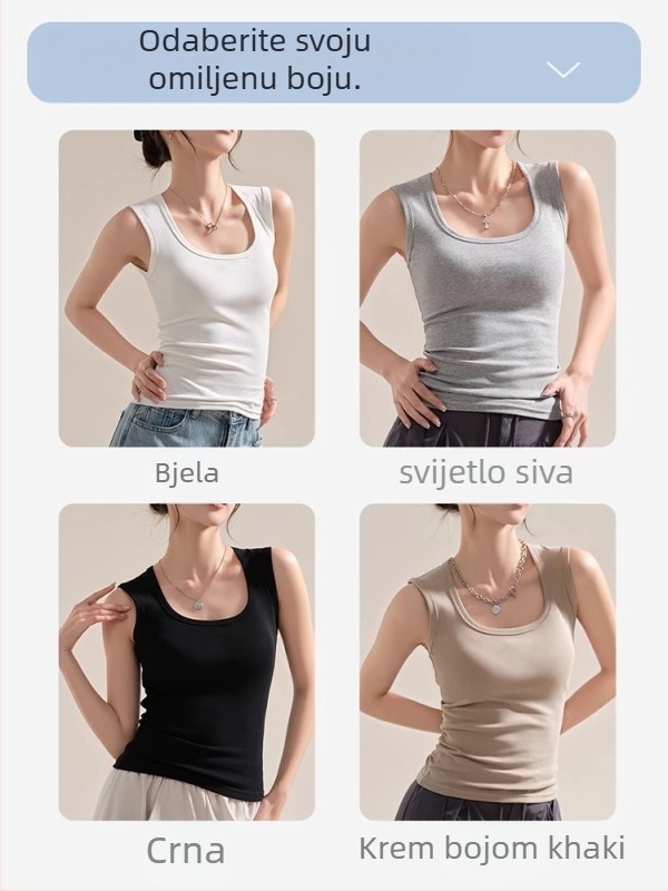 Ženski pamučni racerback top, literarno retro stil, visoka elastičnost, 90–95% pamuk, naramenice nisu uklonjive