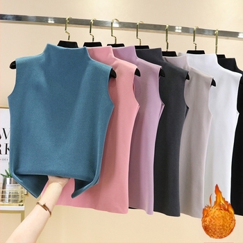 Ženski bezrukavni toplinski vest od Derong baršuna, fleecem podstavom, s poluvisokim ovratnikom, za zimu