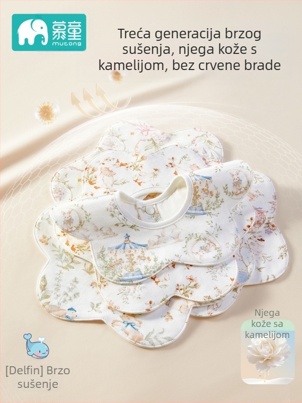 Mu Tong Dječji ubrus za slinu – Upijajući, Vodootporan, Brzo sušenje, Pamuk preko 95%, Crtani uzorak