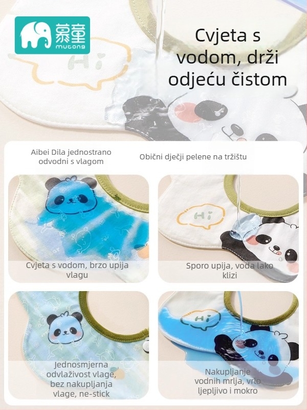 Mu Tong Dječji ubrus za slinu – Upijajući, Vodootporan, Brzo sušenje, Pamuk preko 95%, Crtani uzorak