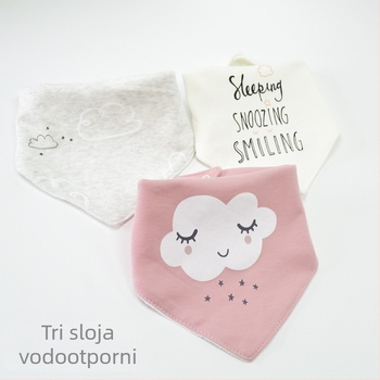 Trojostruki vodootporni trokutasti bib za bebe i malu djecu, 3-slojni, pamuk preko 95%, prugasti ili crtani uzorci, dob 0–3 godine