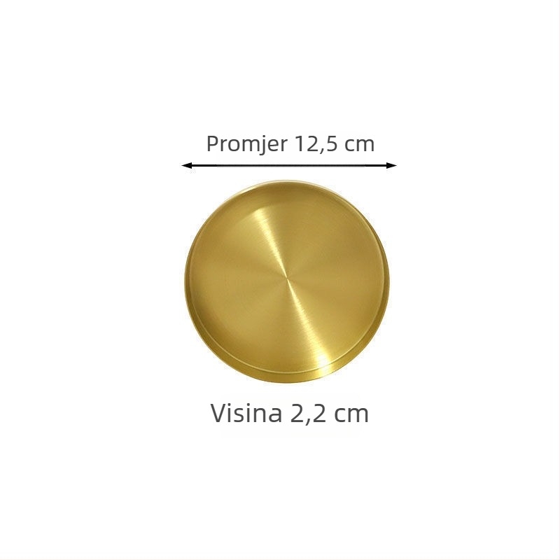 Nehrđajući čelični kružni plitki tanjur, elektroplatirani završetak, mikrovalna kompatibilnost, stil laganog luksuza