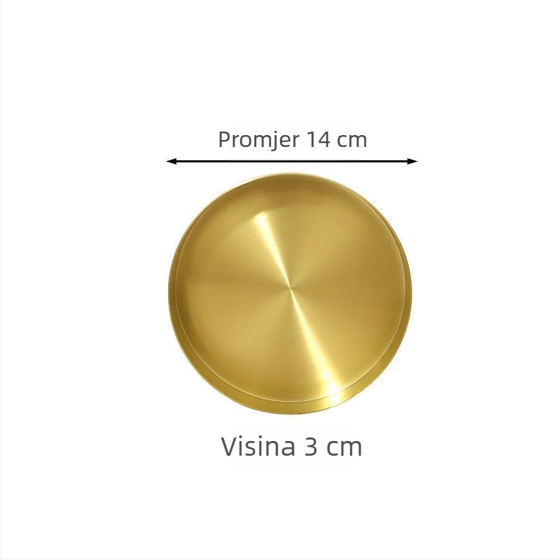 Nehrđajući čelični kružni plitki tanjur, elektroplatirani završetak, mikrovalna kompatibilnost, stil laganog luksuza