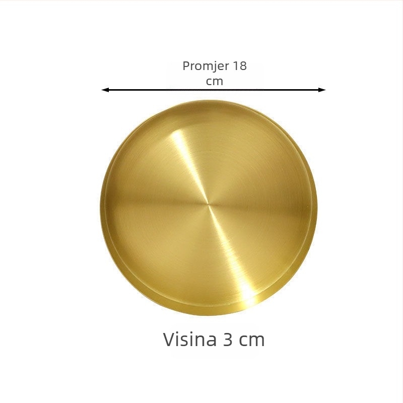 Nehrđajući čelični kružni plitki tanjur, elektroplatirani završetak, mikrovalna kompatibilnost, stil laganog luksuza