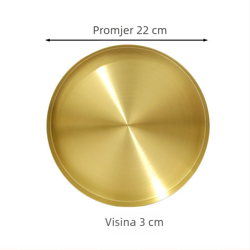 Nehrđajući čelični kružni plitki tanjur, elektroplatirani završetak, mikrovalna kompatibilnost, stil laganog luksuza