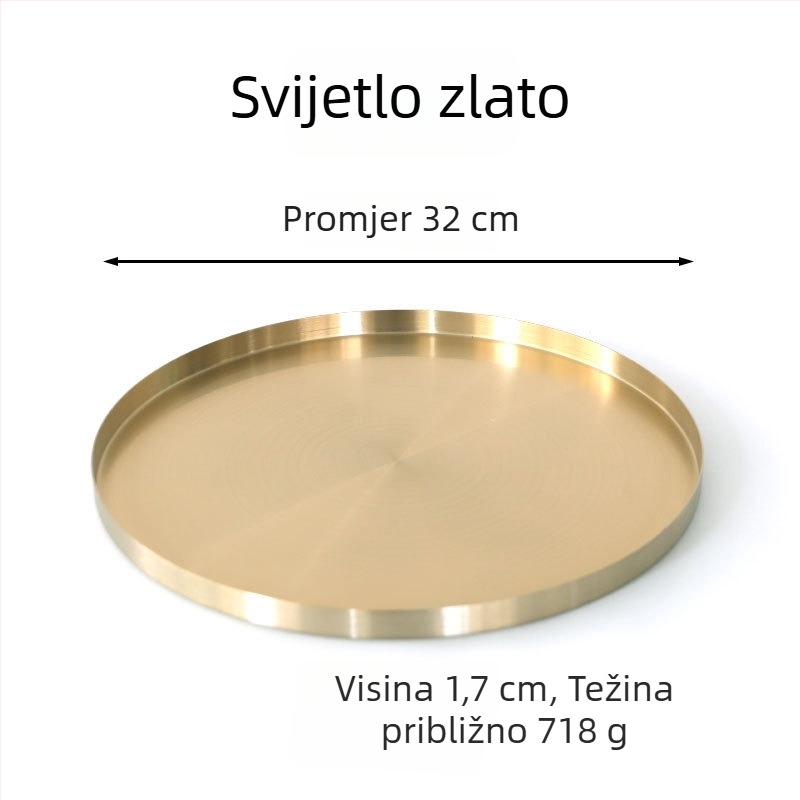Nehrđajući čelični kružni plitki tanjur, elektroplatirani završetak, mikrovalna kompatibilnost, stil laganog luksuza