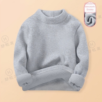 Dječja termo majica za bazni sloj s unutarnjim flecom, Derong tkanina, 95% poliester, polu-visoki ovratnik, dugi rukav, zima, unisex