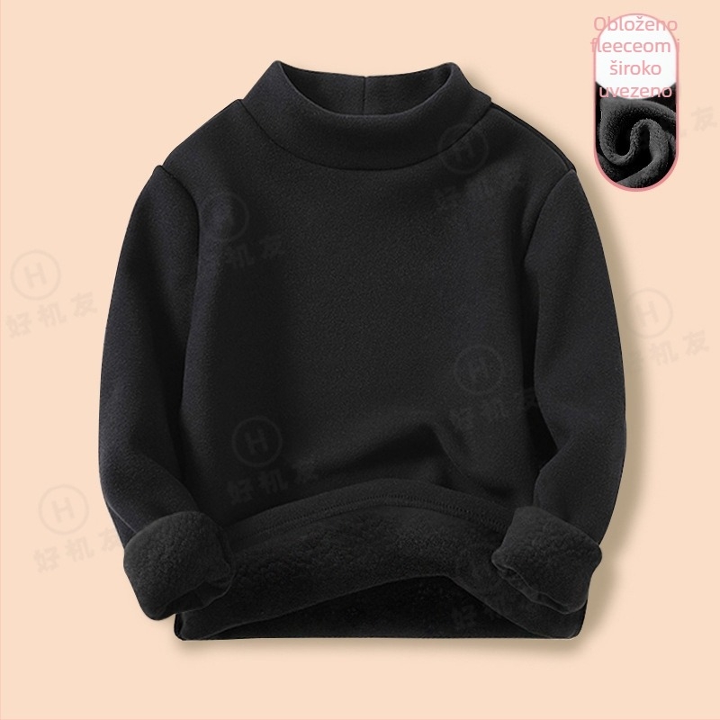 Dječja termo majica za bazni sloj s unutarnjim flecom, Derong tkanina, 95% poliester, polu-visoki ovratnik, dugi rukav, zima, unisex