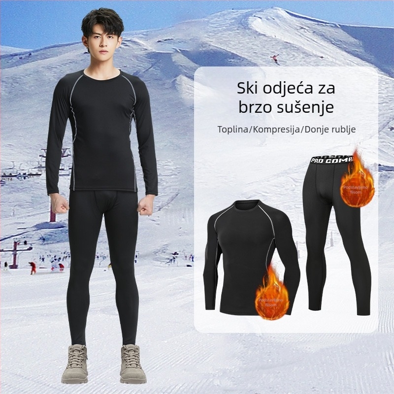 Muški termalni komplet za skijanje s fleecem podstavom, brzo sušeći osnovni sloj za zimske sportove na otvorenom