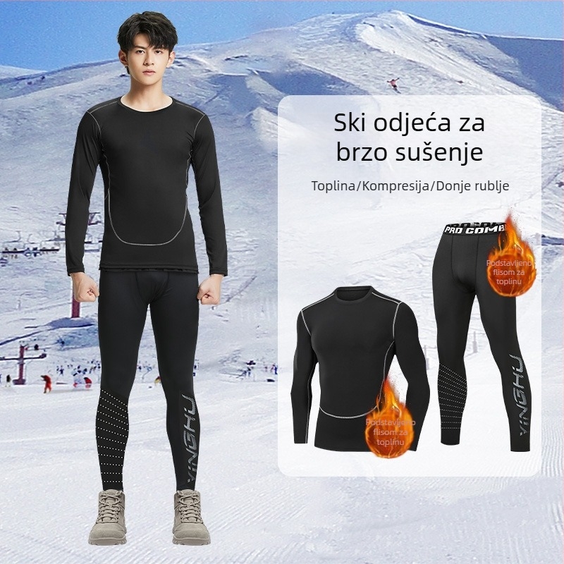 Muški termalni komplet za skijanje s fleecem podstavom, brzo sušeći osnovni sloj za zimske sportove na otvorenom