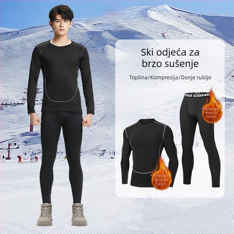 Muški termalni komplet za skijanje s fleecem podstavom, brzo sušeći osnovni sloj za zimske sportove na otvorenom