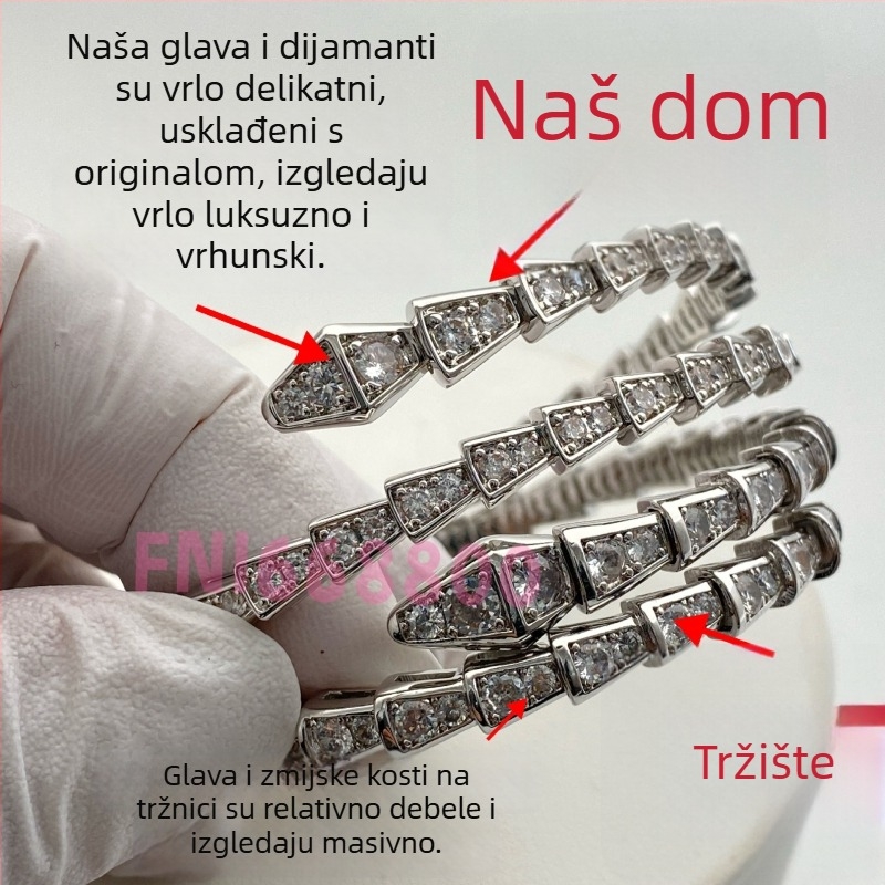 Zmijska narukvica s otvorenim dizajnom, Materijal: V gold; Obrada: Dijamant; Težina: 16.5; Sezona: proljeće 2025