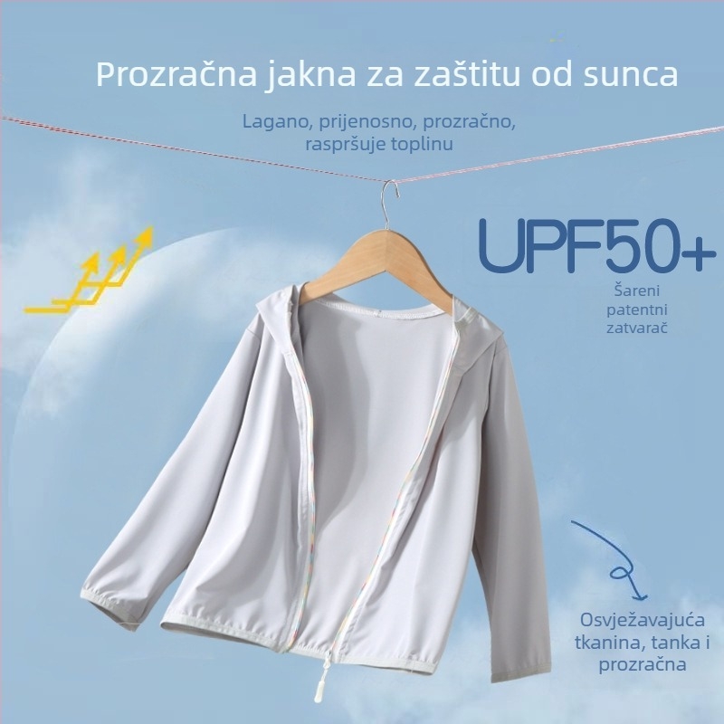 UPF50+ Dječja lagana prozračna jakna za sunčevu zaštitu, ljeto, unisex, Ice Silk podstava, za vanjsku upotrebu