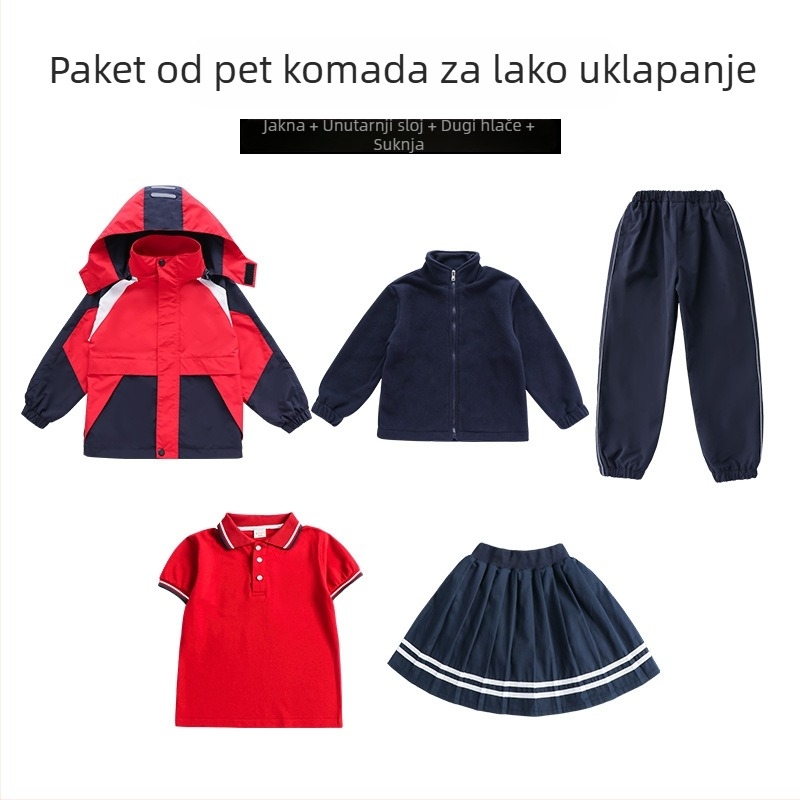 Trojodjelni školski uniformni set za jesen-zimu, sportski stil, unisex za djecu od 8 godina, zatvarač i odvojiva kapuljača