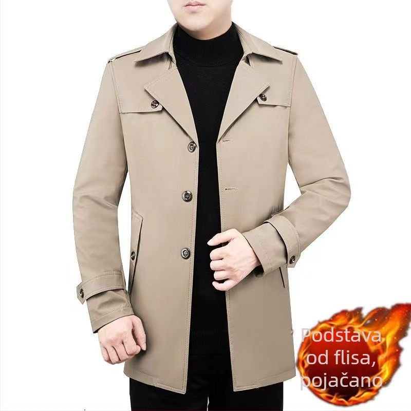 Kaput srednje duljine, s fleec podstavom, s kosim zatvaračem, s ovratnikom tipa sako, s kaišem, za zimu