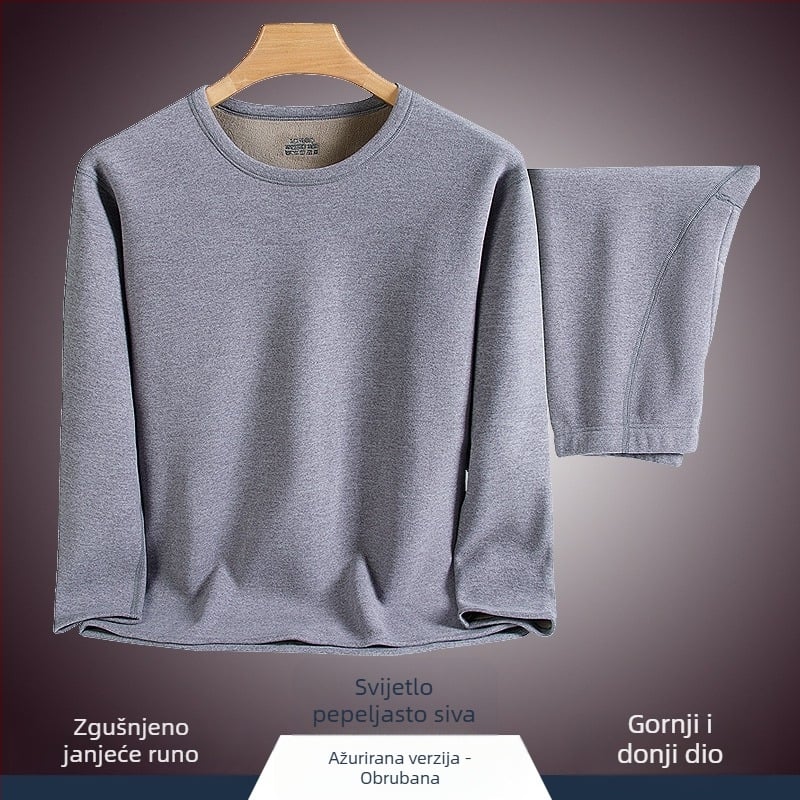 Muški termalni komplet s fleksom, debeli dvostruki sloj gornjeg dijela s okruglim izrezom i hlače, poliester 90–95%