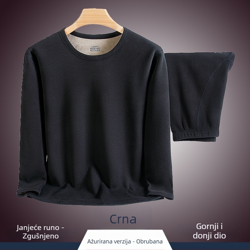 Muški termalni komplet s fleksom, debeli dvostruki sloj gornjeg dijela s okruglim izrezom i hlače, poliester 90–95%