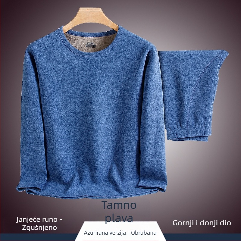 Muški termalni komplet s fleksom, debeli dvostruki sloj gornjeg dijela s okruglim izrezom i hlače, poliester 90–95%