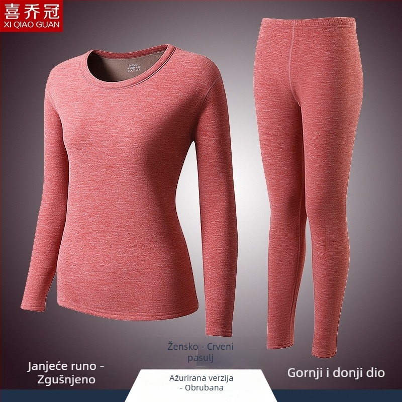 Muški termalni komplet s fleksom, debeli dvostruki sloj gornjeg dijela s okruglim izrezom i hlače, poliester 90–95%