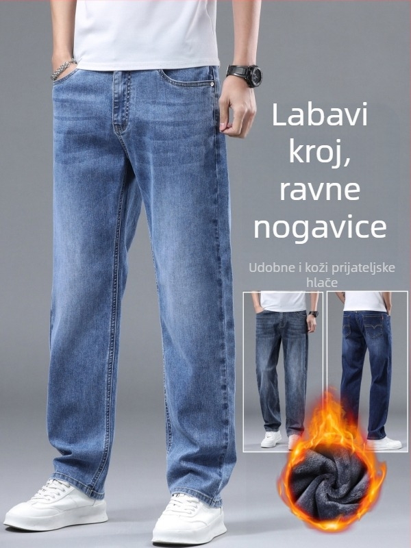 Muške traperice s flis podstavom, ravne nogavice, srednji pojas, zip zatvarač, pamuk-elastična smjesa