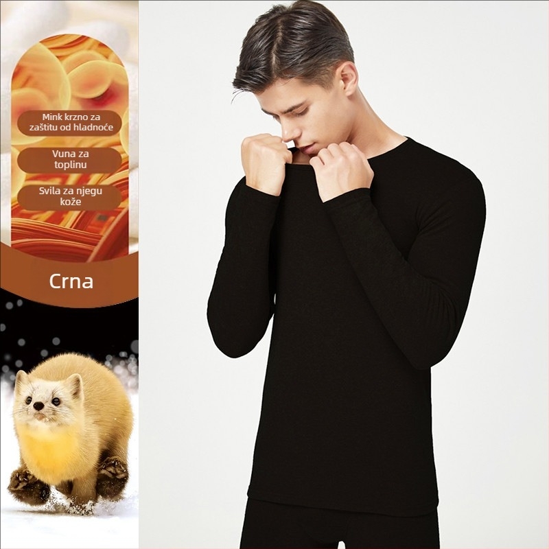 Kašmir termalni komplet donjeg rublja s mink baršunom, dvostruki sloj, okrugli vrat, dugi rukav i hlače, unisex, održava toplinu i antibakterijska svojstva.