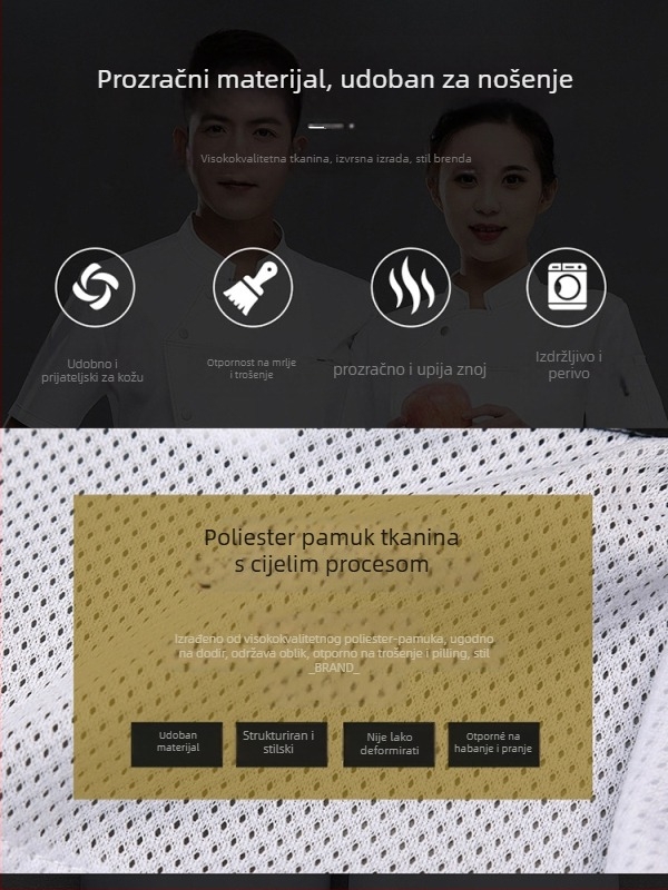 Plava kuhaarska uniforma za ljeto: muške kratke rukave i ženski dugi rukavi, prozračna mrežasta tkanina za kuhinjsko osoblje.