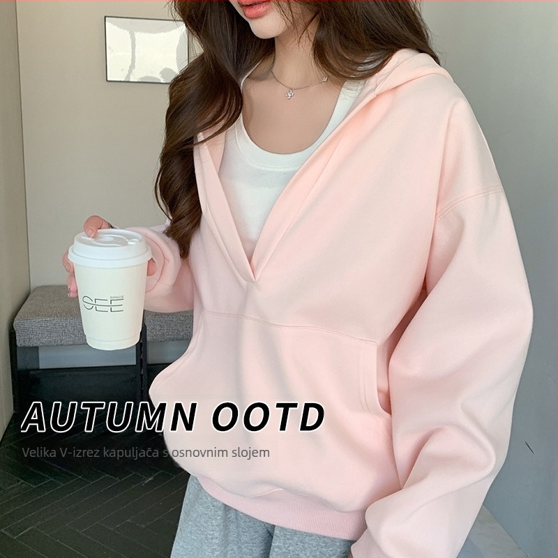 Ženska hoodies jakna s kapuljom za jesen i zimu, slobodan kroj, džepovi, udoban svakodnevni stil