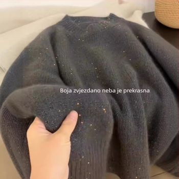 Pulover s labavim krojem od pamukovo-mješavine, dijamantno pleteni uzorak, okrugli izrez, dugi rukavi