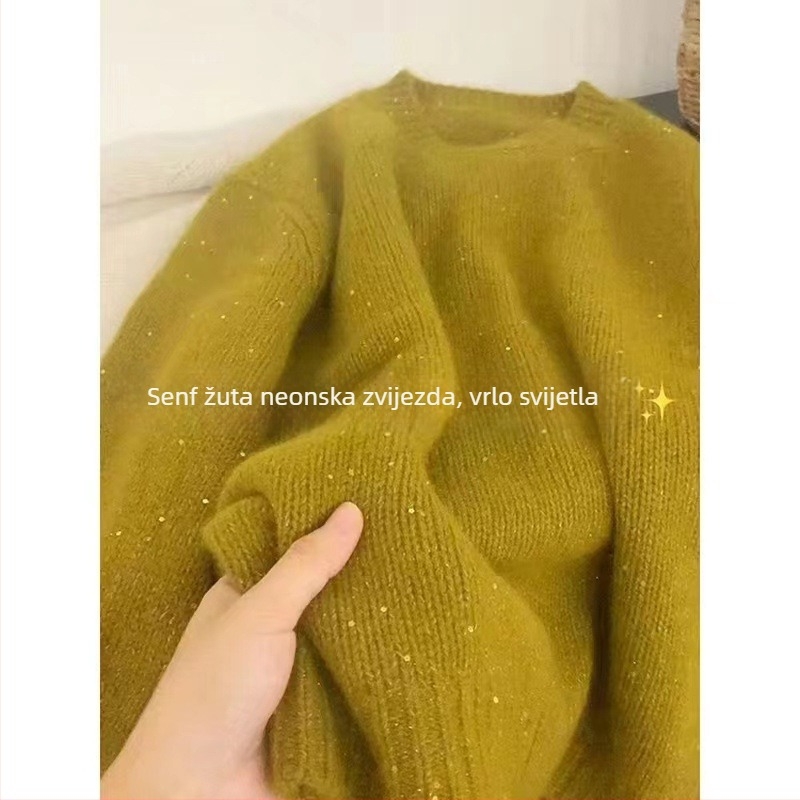 Pulover s labavim krojem od pamukovo-mješavine, dijamantno pleteni uzorak, okrugli izrez, dugi rukavi