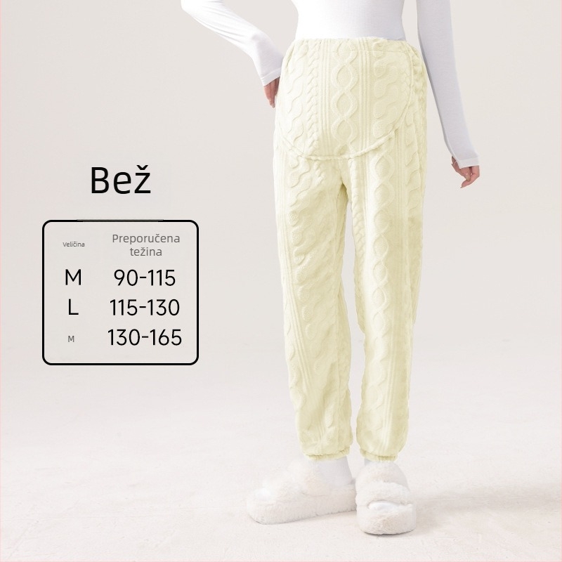 Trudničarske pidžama hlače s toplim koralnim flisom, podrška trbuha, opušten kroj, poliester 95%+, Zima 2024