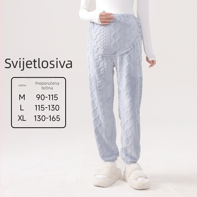 Trudničarske pidžama hlače s toplim koralnim flisom, podrška trbuha, opušten kroj, poliester 95%+, Zima 2024