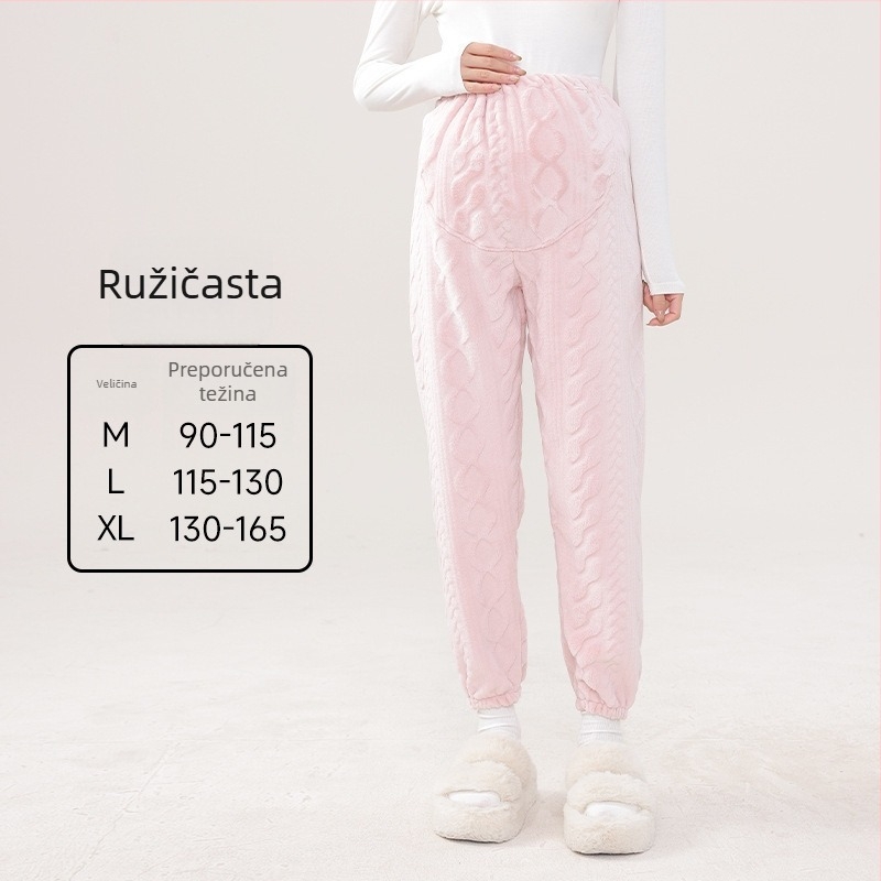Trudničarske pidžama hlače s toplim koralnim flisom, podrška trbuha, opušten kroj, poliester 95%+, Zima 2024