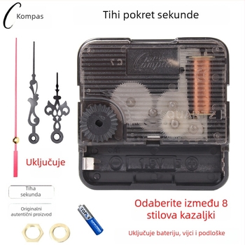 Kvarcni mehanizam za zidne satove – tih rad, glatko kretanje sekunde, plastično kućište