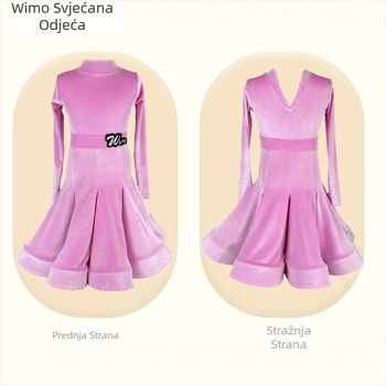 Dječji latino plesni kostim od baršuna s V-izrezom, dugi rukav, dvodijelni