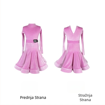 Dječji latino plesni kostim od baršuna s V-izrezom, dugi rukav, dvodijelni