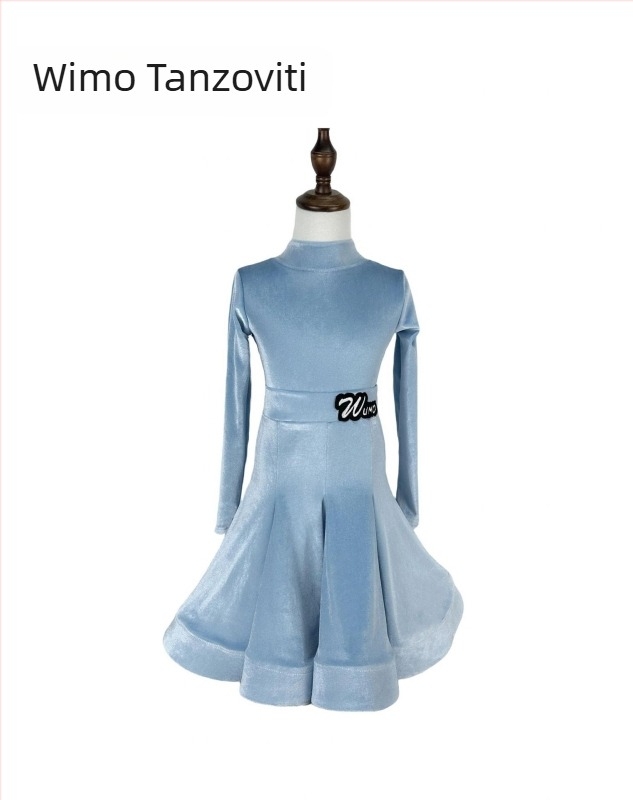 Dječji latino plesni kostim od baršuna s V-izrezom, dugi rukav, dvodijelni